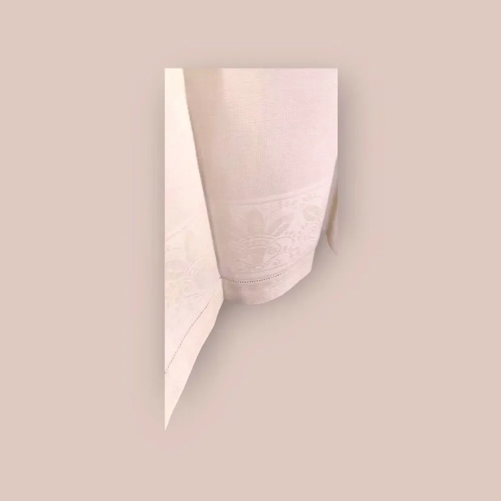 Vintage White Linen Blend Hand Towels: Border Motifs (Set of 3)